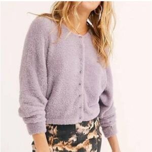 Free People FP One 100% Nylon lilac Allegra Fuzzy Soft Stretchy Cropped Cardi XS